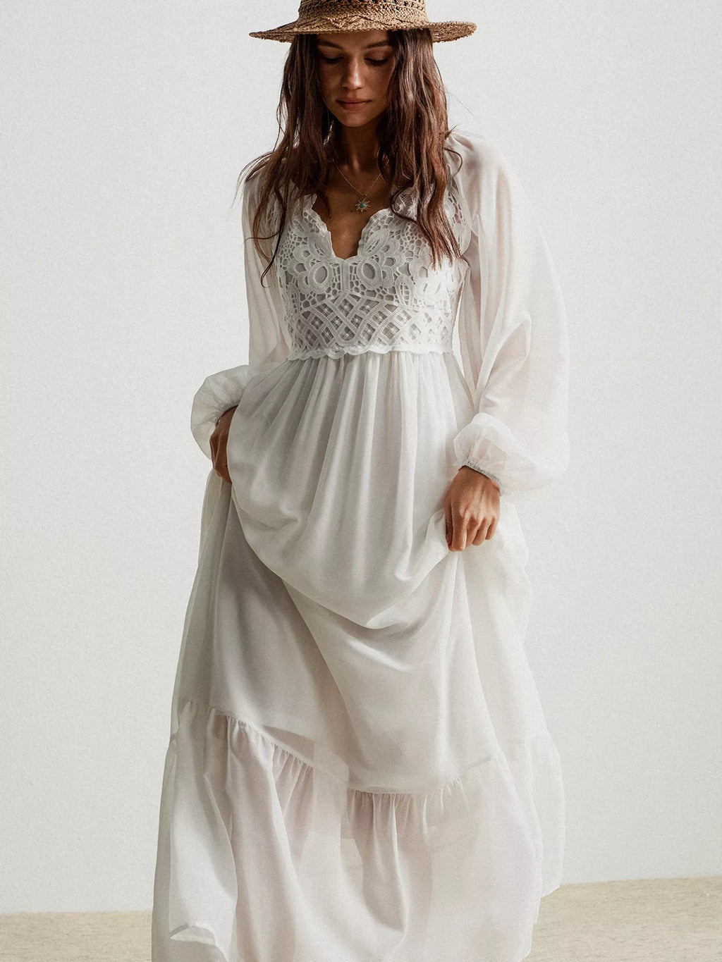 Boho Chic Crochet Lace Maxi Dress