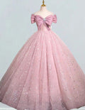 Pink Lace Off-Shoulder Quinceanera Ball Gown | Girls' Prom Evening Dress