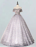 Off-Shoulder Lace Applique Ball Gown | Elegant Prom & Evening Dress