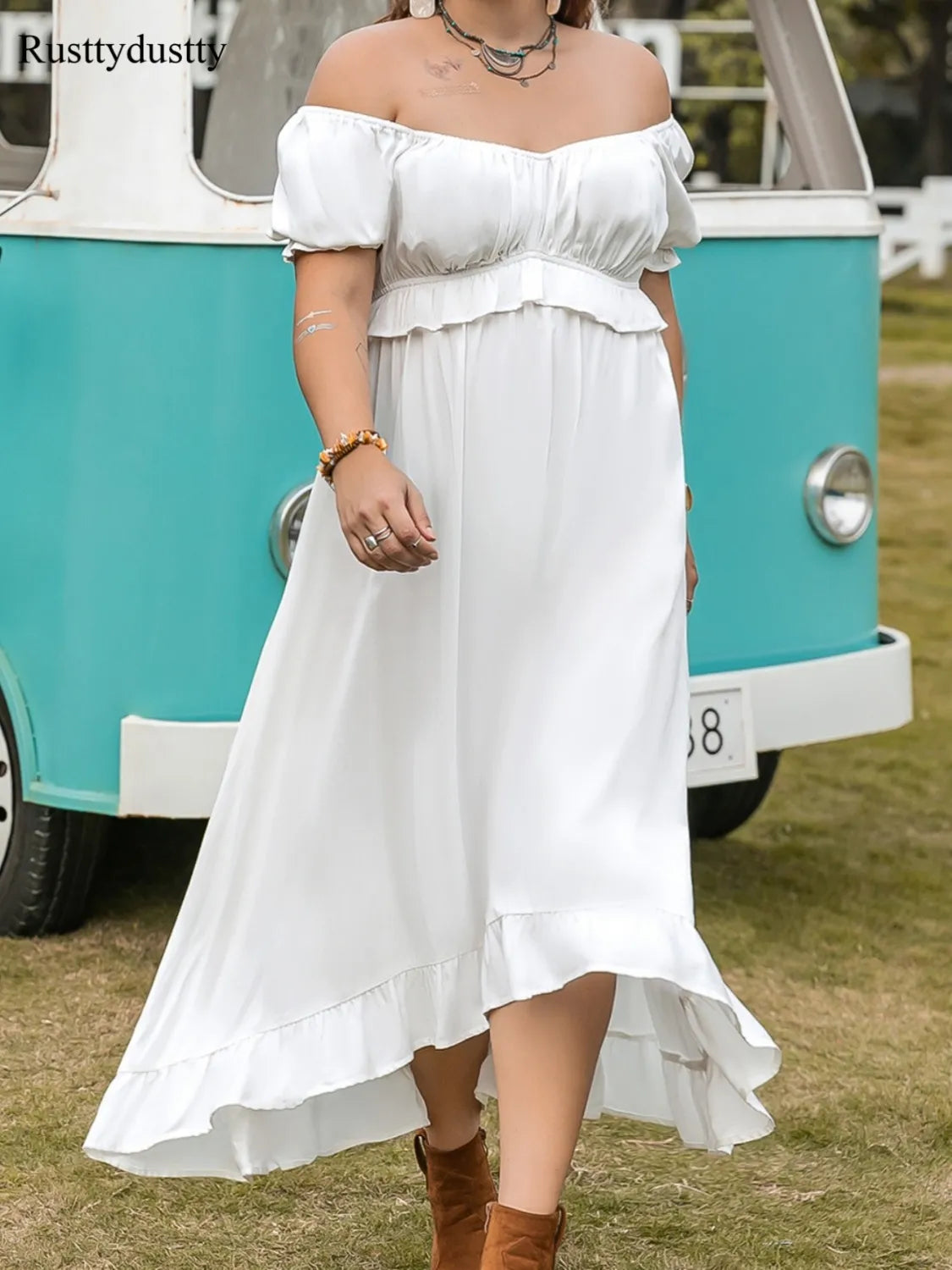 Boho Breeze Plus Size Off-Shoulder Maxi Dress