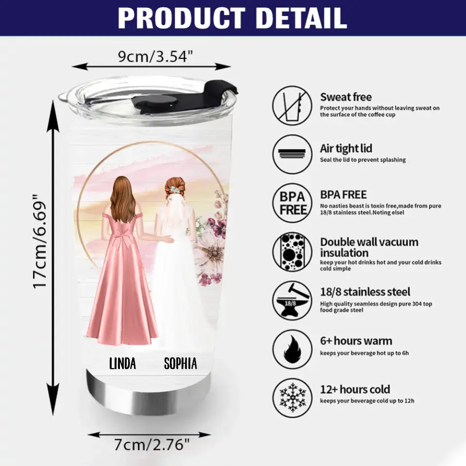 Personalized Wedding Tumbler - Gift Idea For Wedding Day/Bridal/Friend - Bridesmaid For A Day Best Friend For Life