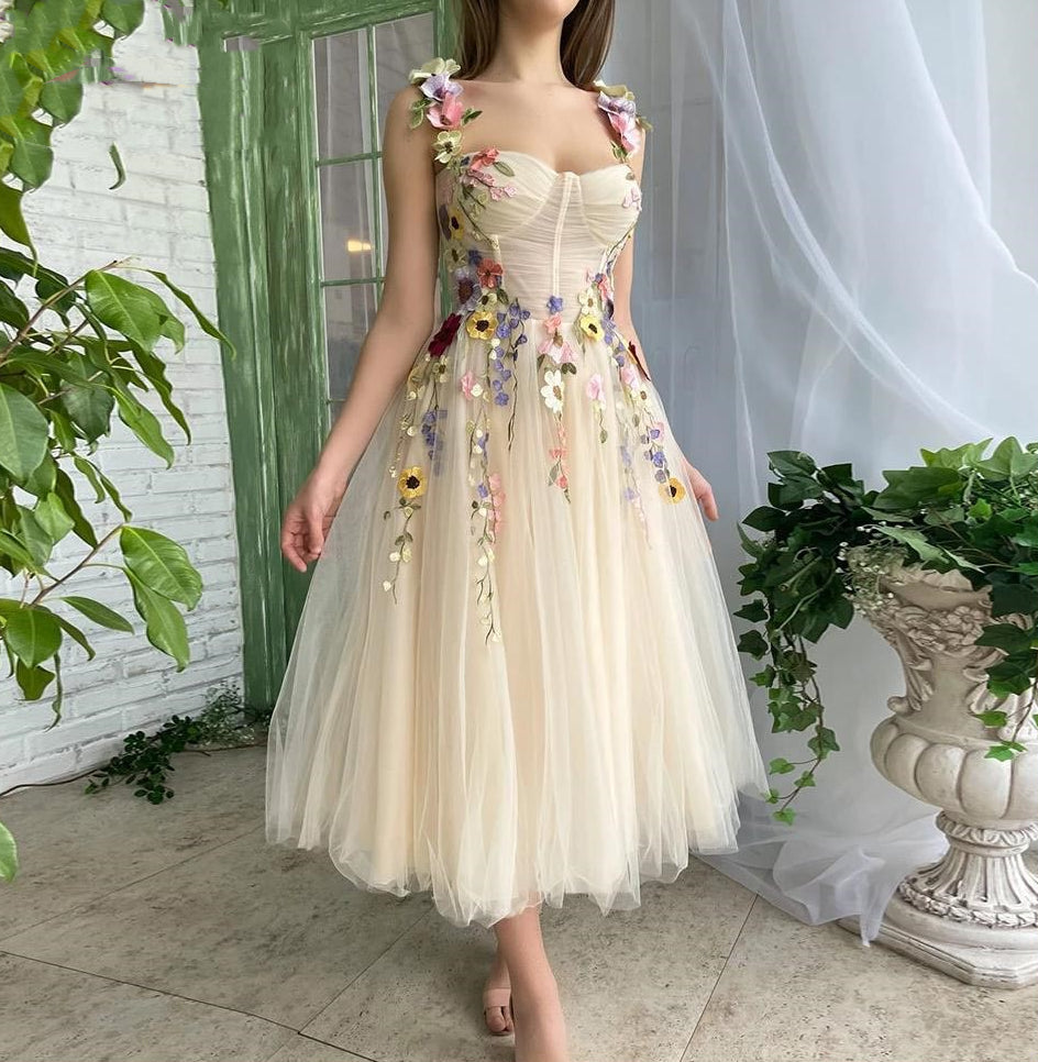 Elegant Light Champagne Tulle Prom Dress