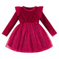 DREAM BUS Toddler Girl Christmas Dress-Baby Girl Long Sleeve Ruffled Velvet Top Tulle Dress-Special Occasion Dress Red - # GIAA211710016