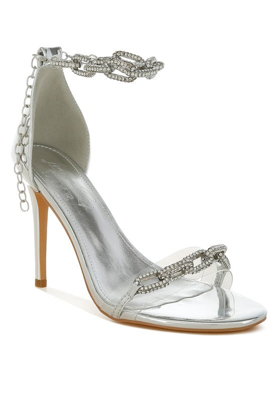 Traben Rhinestones Chain Metallic Stiletto Sandals