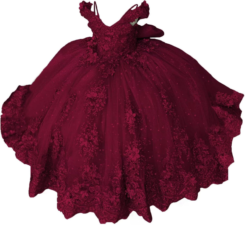 Girls Pageant Dress - Lace Crystal Off Shoulder Ball Gown | AURORE LUXURE