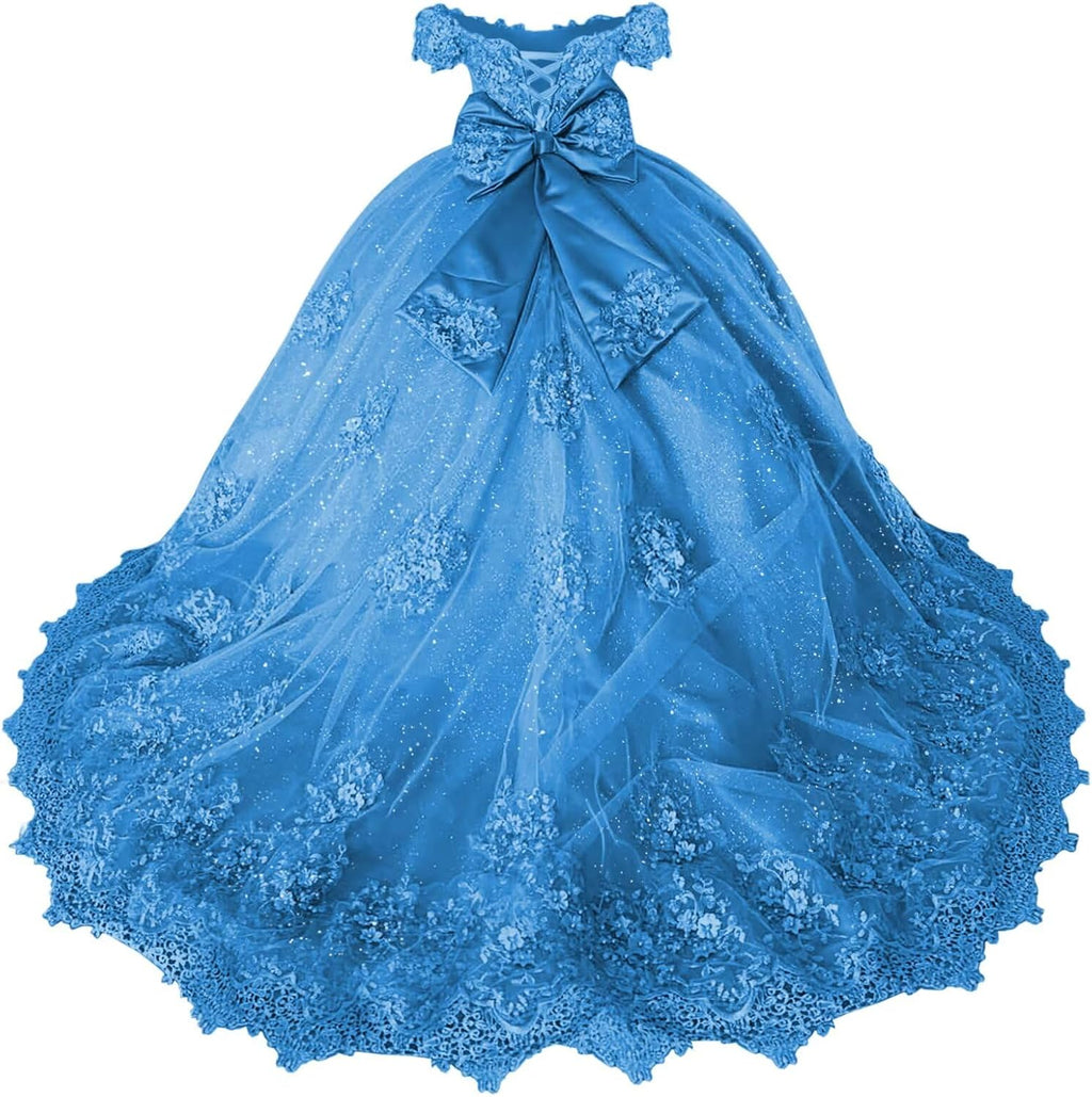 Girls Pageant Dress - Lace Crystal Off Shoulder Ball Gown | AURORE LUXURE