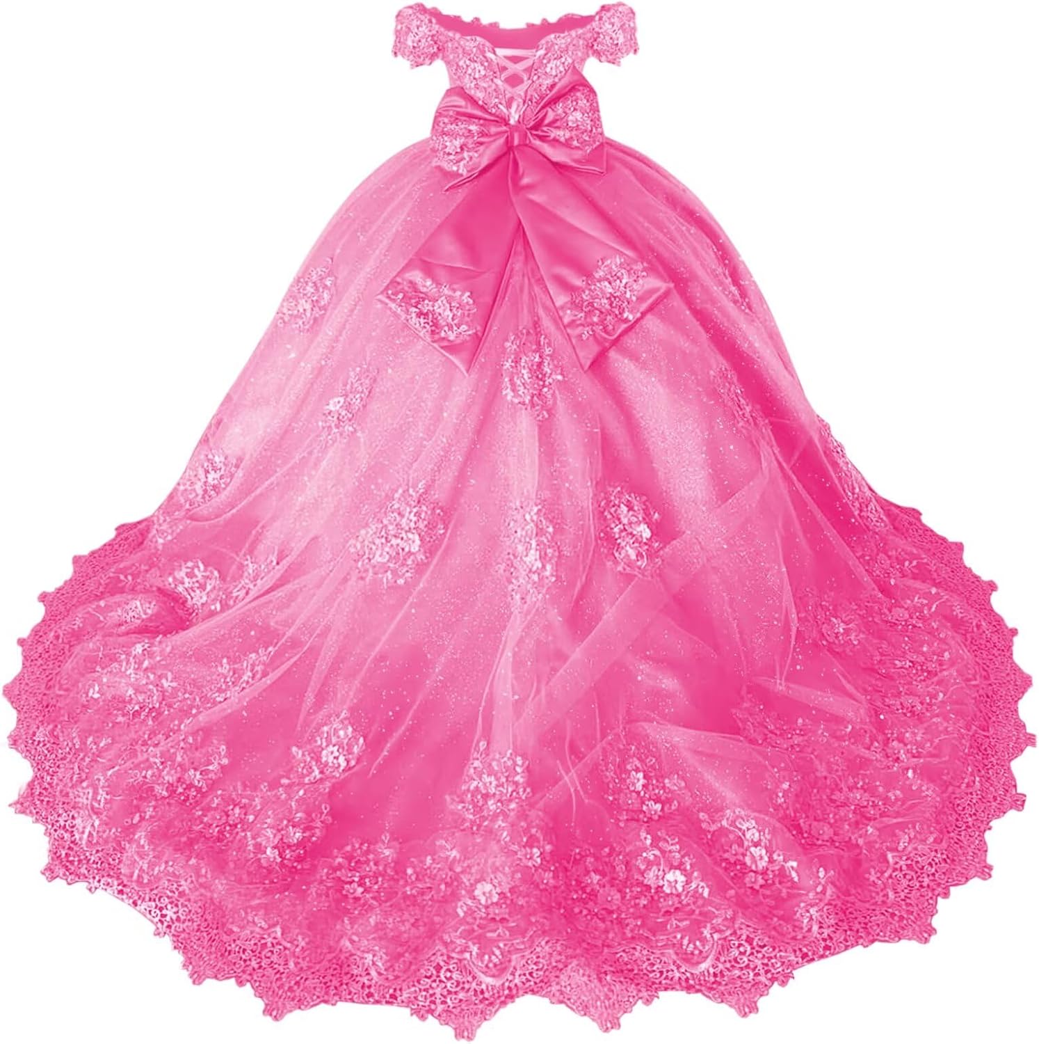 Girls Pageant Dress - Lace Crystal Off Shoulder Ball Gown | AURORE LUXURE