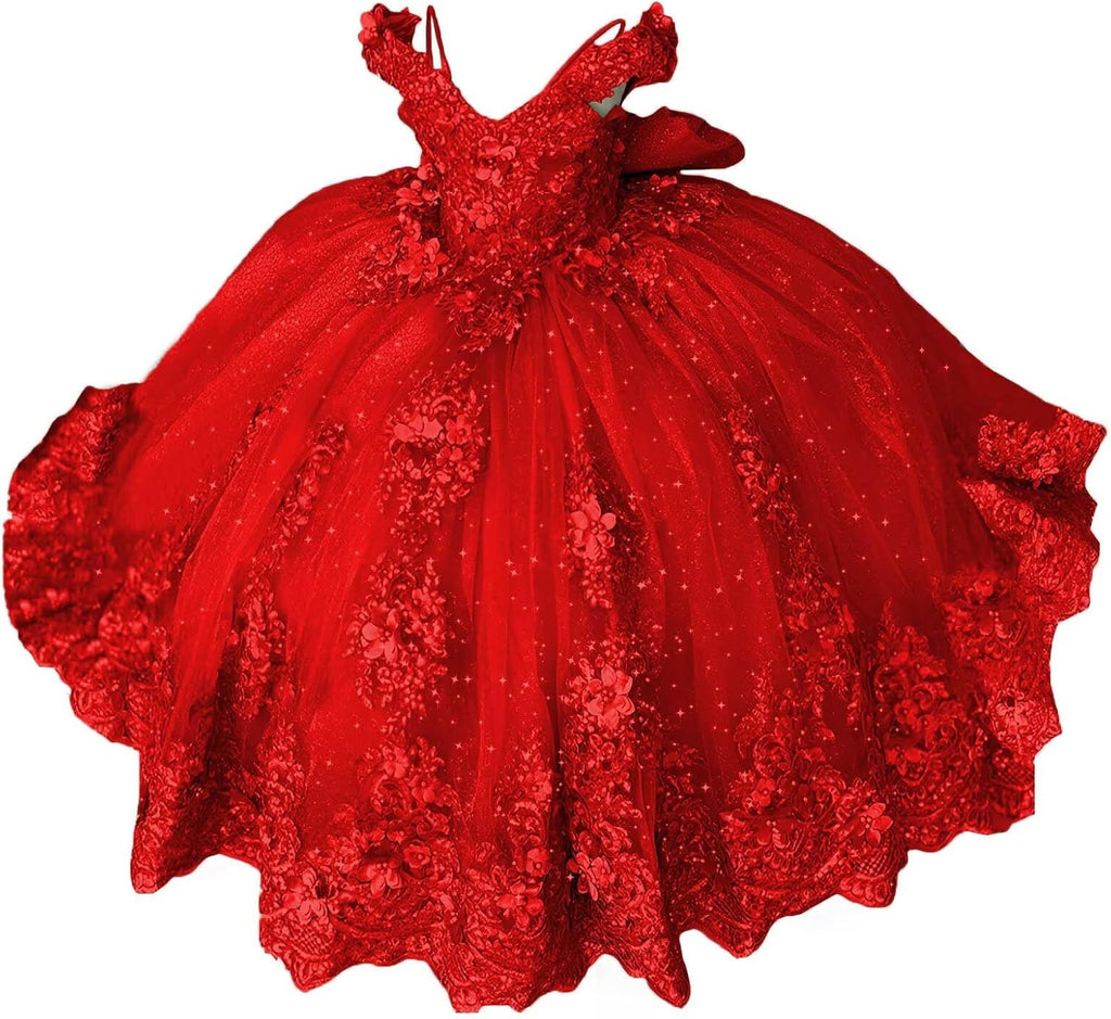Girls Pageant Dress - Lace Crystal Off Shoulder Ball Gown | AURORE LUXURE