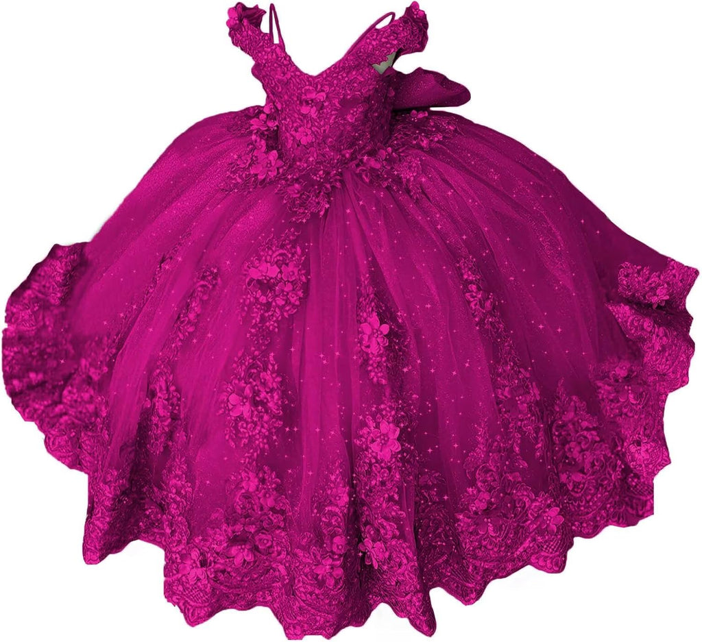 Girls Pageant Dress - Lace Crystal Off Shoulder Ball Gown | AURORE LUXURE
