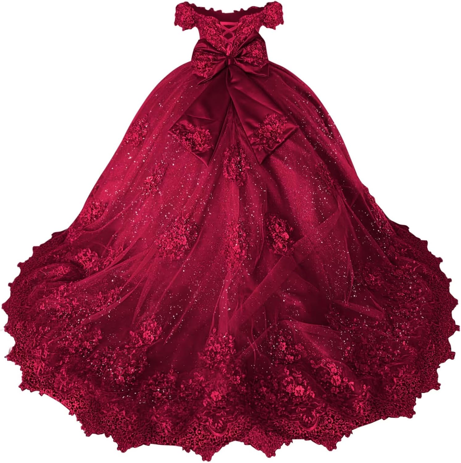 Girls Pageant Dress - Lace Crystal Off Shoulder Ball Gown | AURORE LUXURE