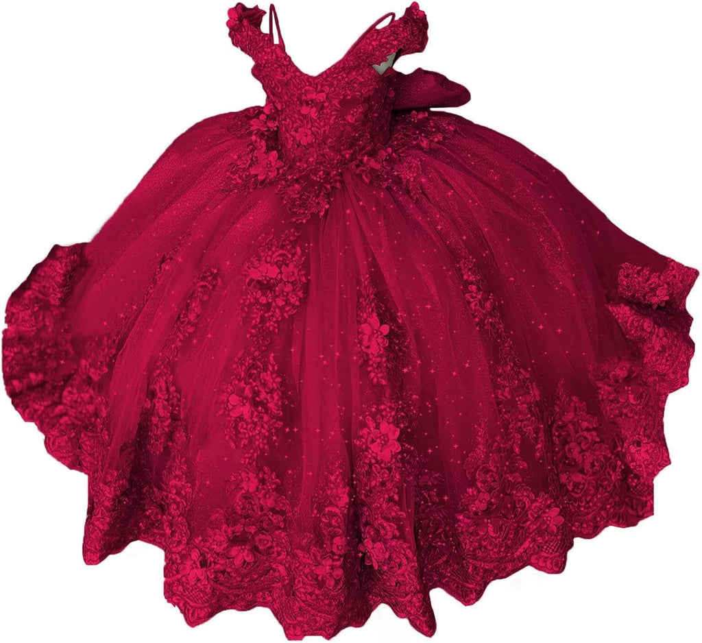 Girls Pageant Dress - Lace Crystal Off Shoulder Ball Gown | AURORE LUXURE