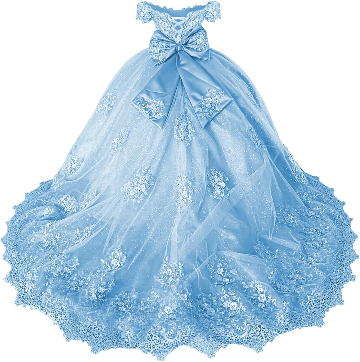 Girls Pageant Dress - Lace Crystal Off Shoulder Ball Gown | AURORE LUXURE