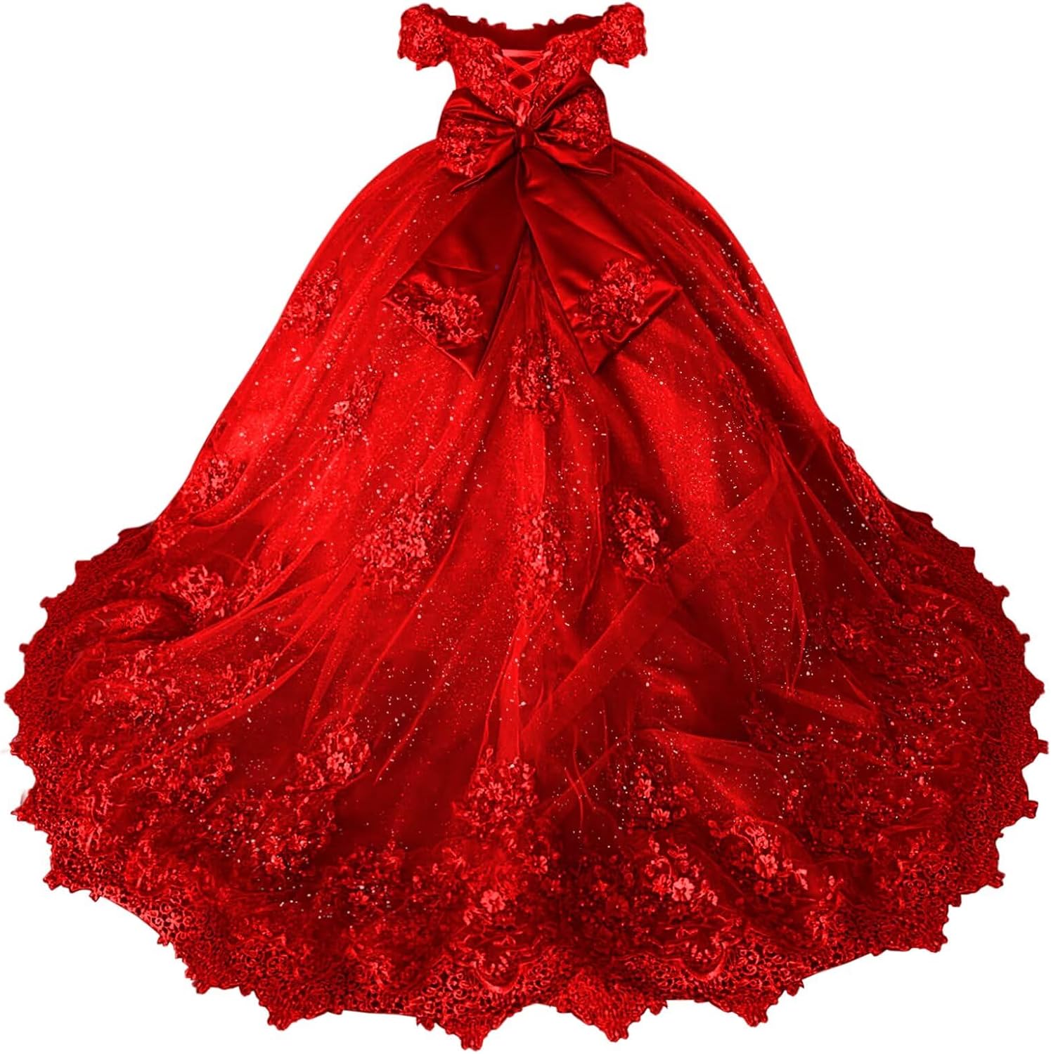 Girls Pageant Dress - Lace Crystal Off Shoulder Ball Gown | AURORE LUXURE