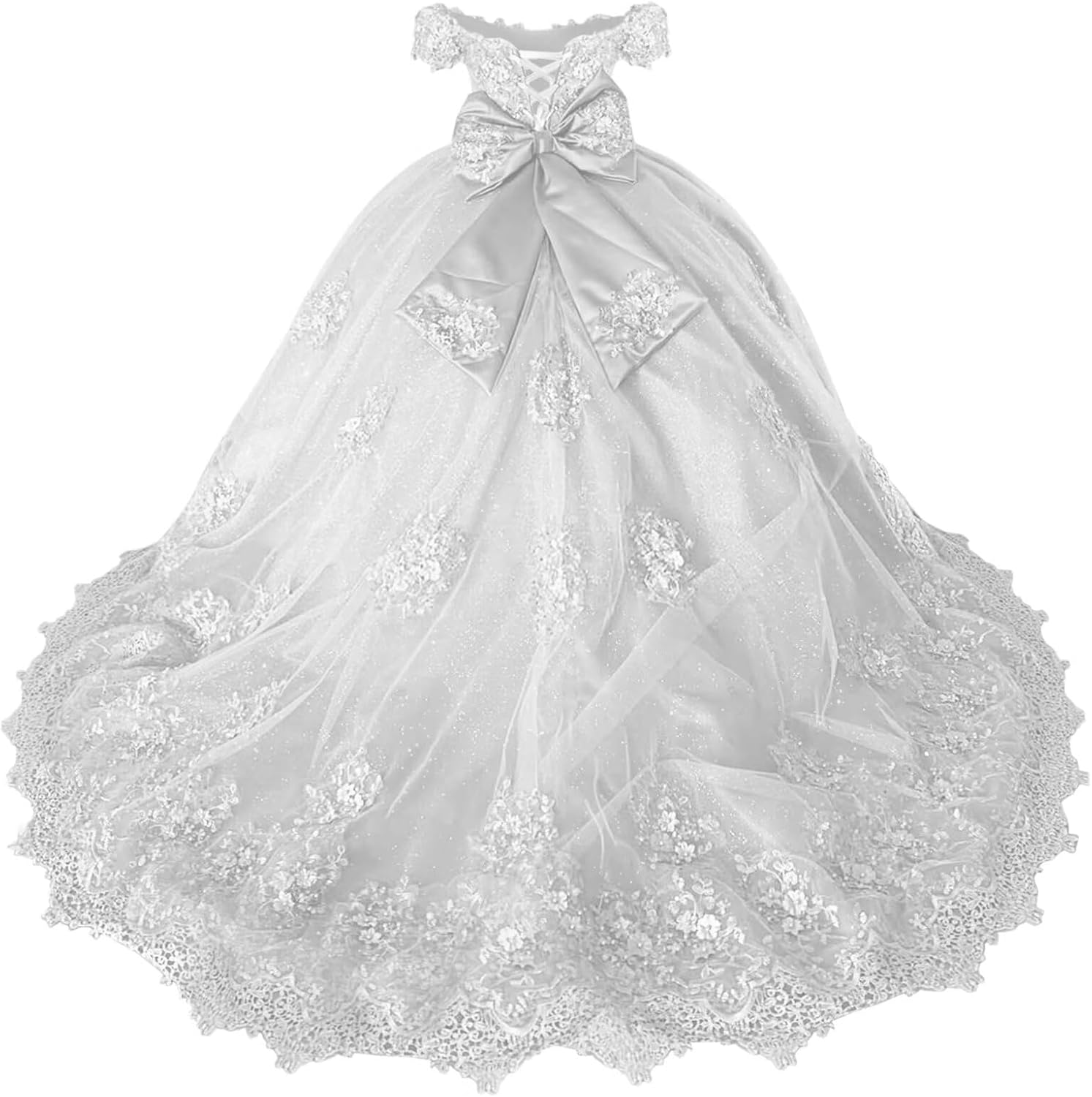 Girls Pageant Dress - Lace Crystal Off Shoulder Ball Gown | AURORE LUXURE
