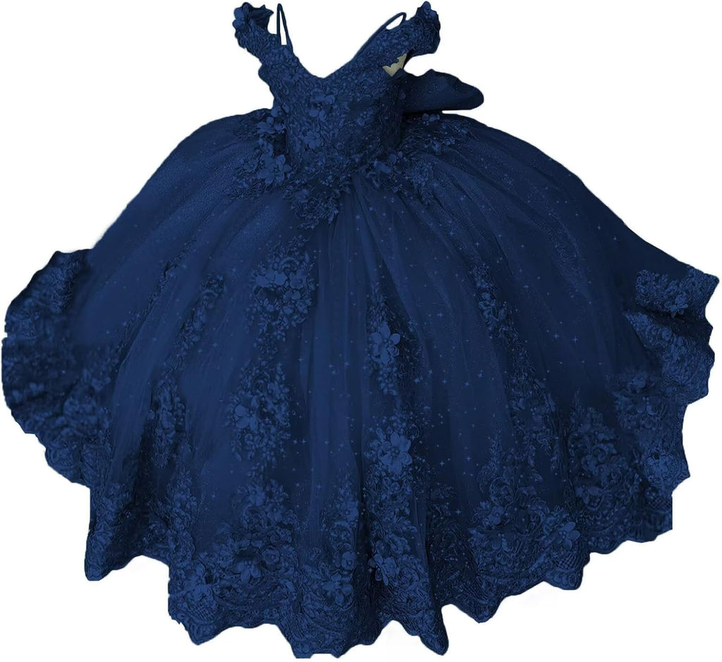 Girls Pageant Dress - Lace Crystal Off Shoulder Ball Gown | AURORE LUXURE
