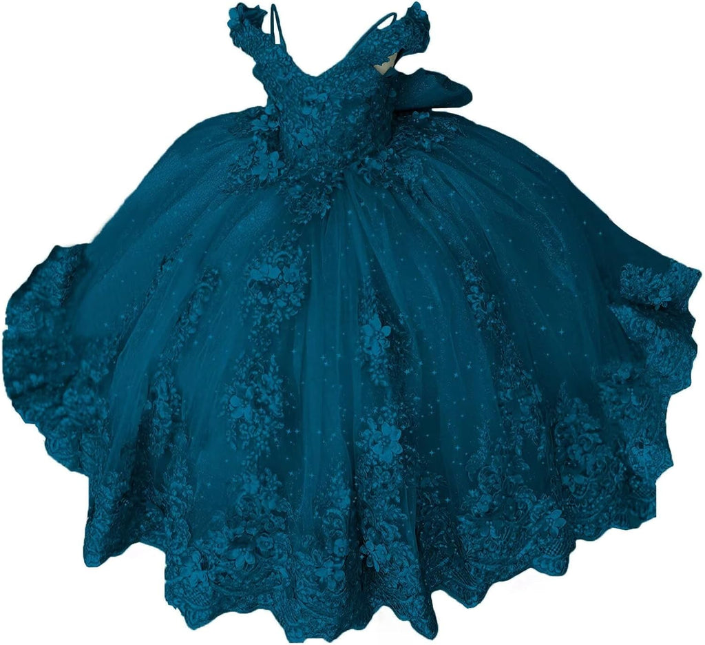 Girls Pageant Dress - Lace Crystal Off Shoulder Ball Gown | AURORE LUXURE