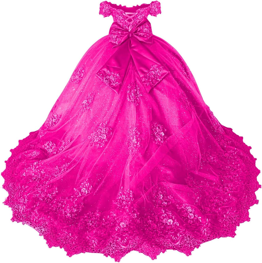 Girls Pageant Dress - Lace Crystal Off Shoulder Ball Gown | AURORE LUXURE