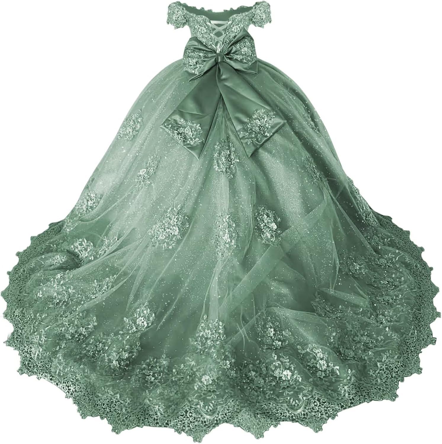 Girls Pageant Dress - Lace Crystal Off Shoulder Ball Gown | AURORE LUXURE