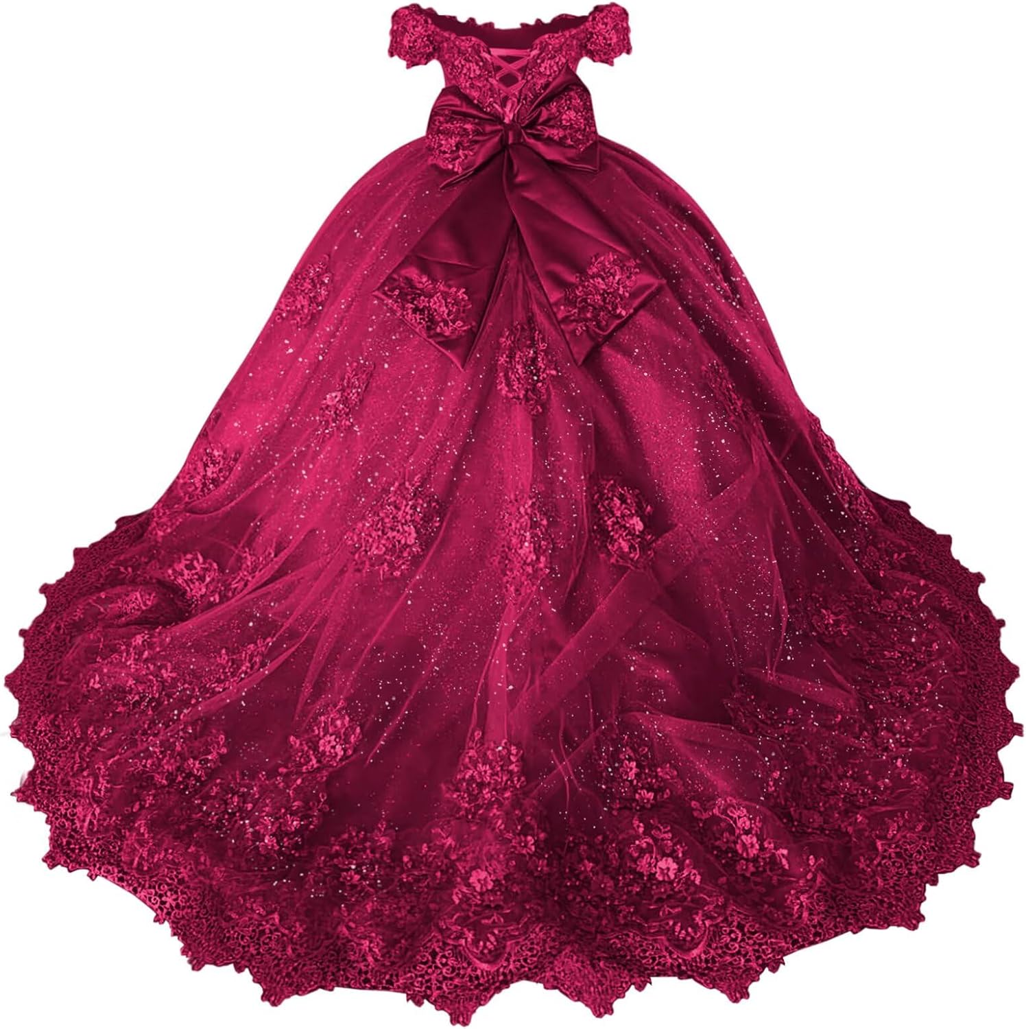 Girls Pageant Dress - Lace Crystal Off Shoulder Ball Gown | AURORE LUXURE