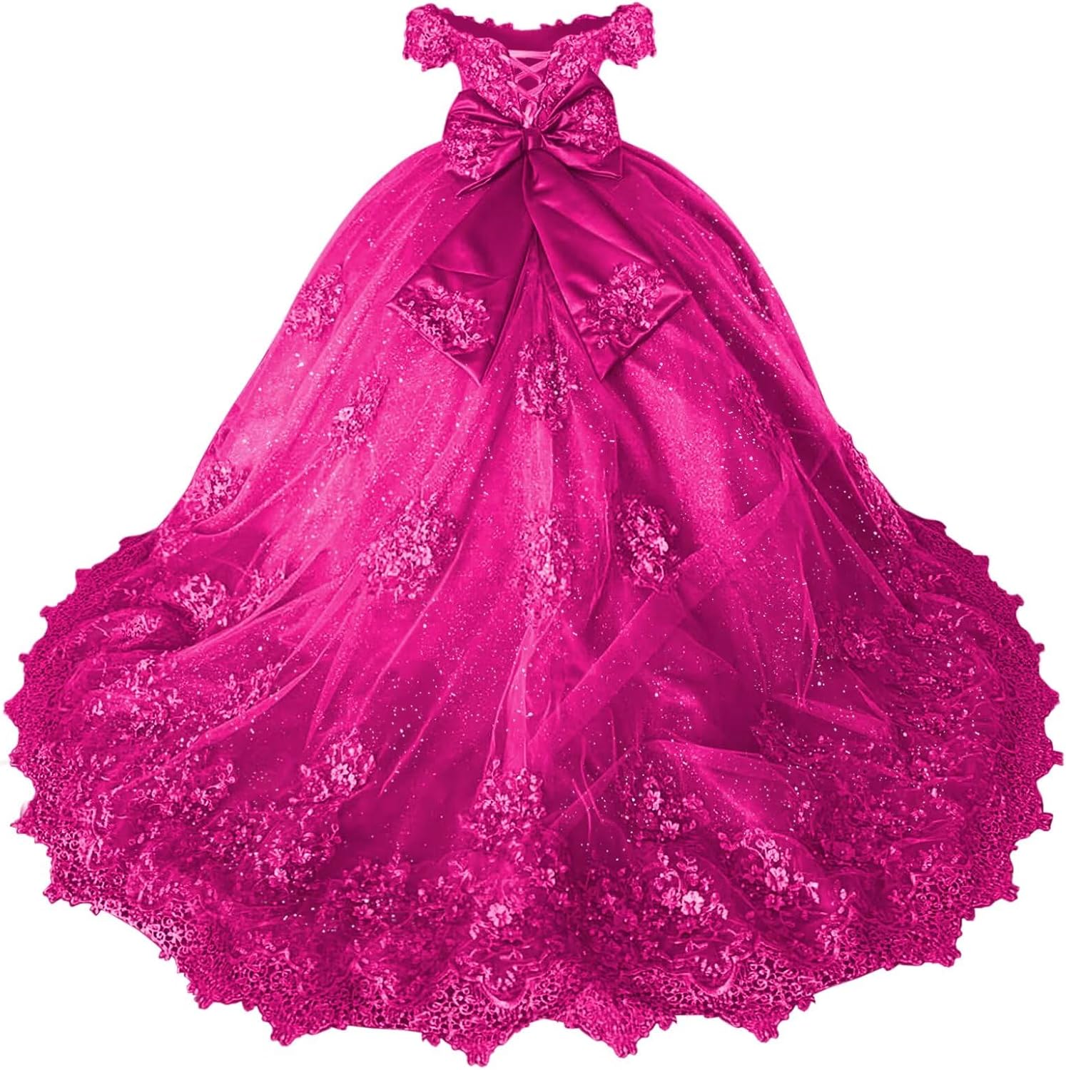 Girls Pageant Dress - Lace Crystal Off Shoulder Ball Gown | AURORE LUXURE