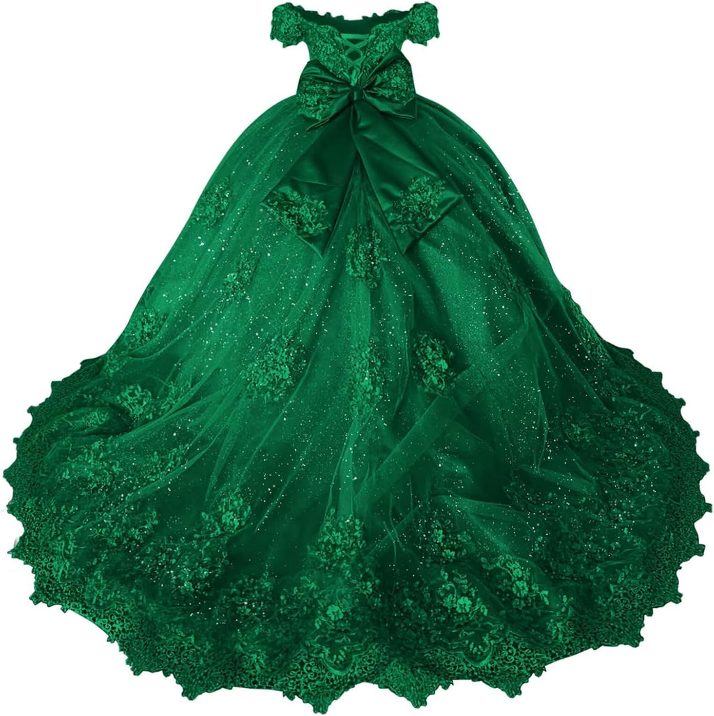 Girls Pageant Dress - Lace Crystal Off Shoulder Ball Gown | AURORE LUXURE