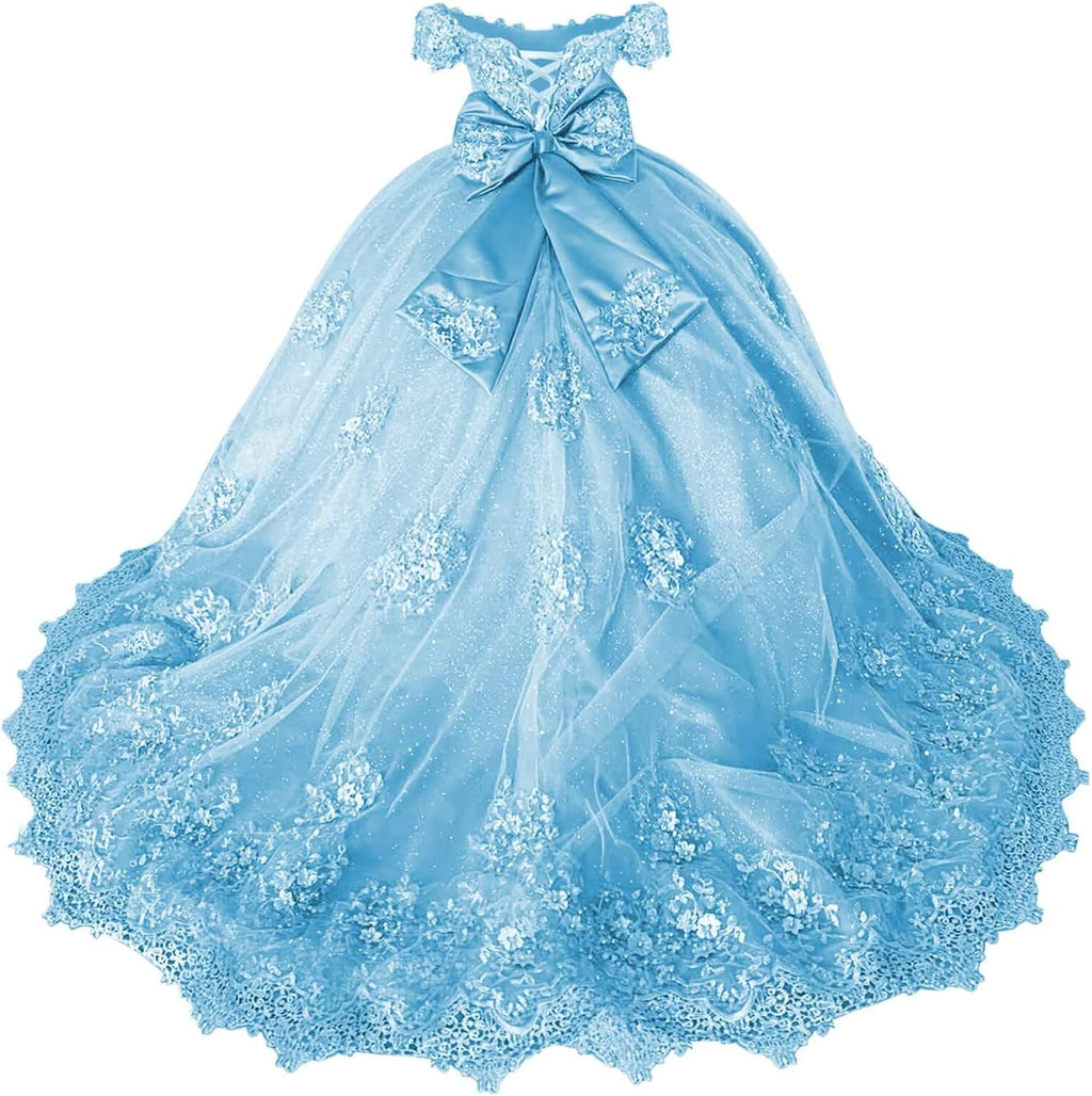 Girls Pageant Dress - Lace Crystal Off Shoulder Ball Gown | AURORE LUXURE