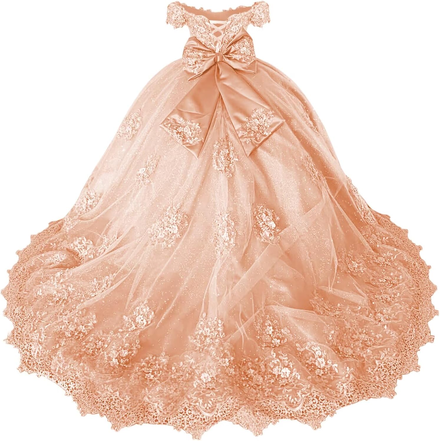 Girls Pageant Dress - Lace Crystal Off Shoulder Ball Gown | AURORE LUXURE