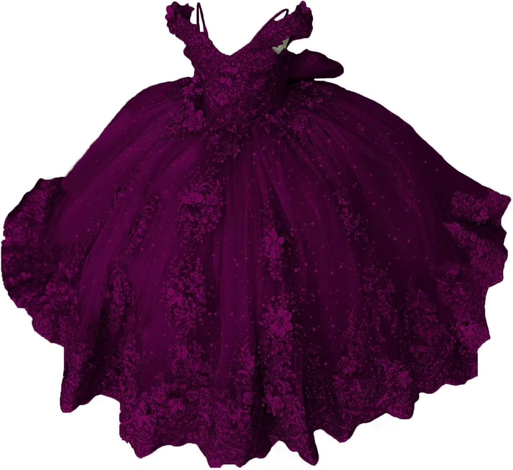 Girls Pageant Dress - Lace Crystal Off Shoulder Ball Gown | AURORE LUXURE