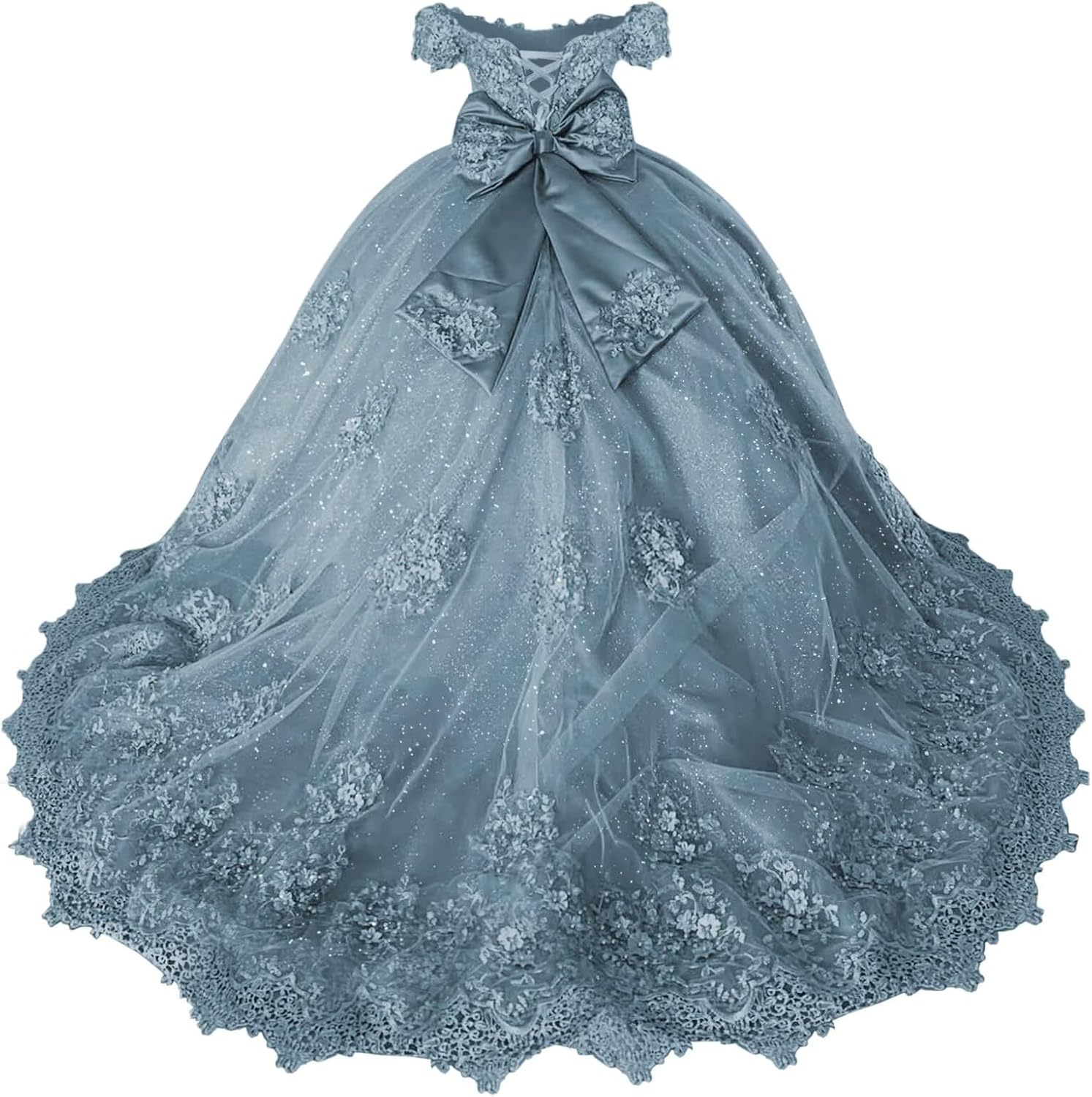 Girls Pageant Dress - Lace Crystal Off Shoulder Ball Gown | AURORE LUXURE