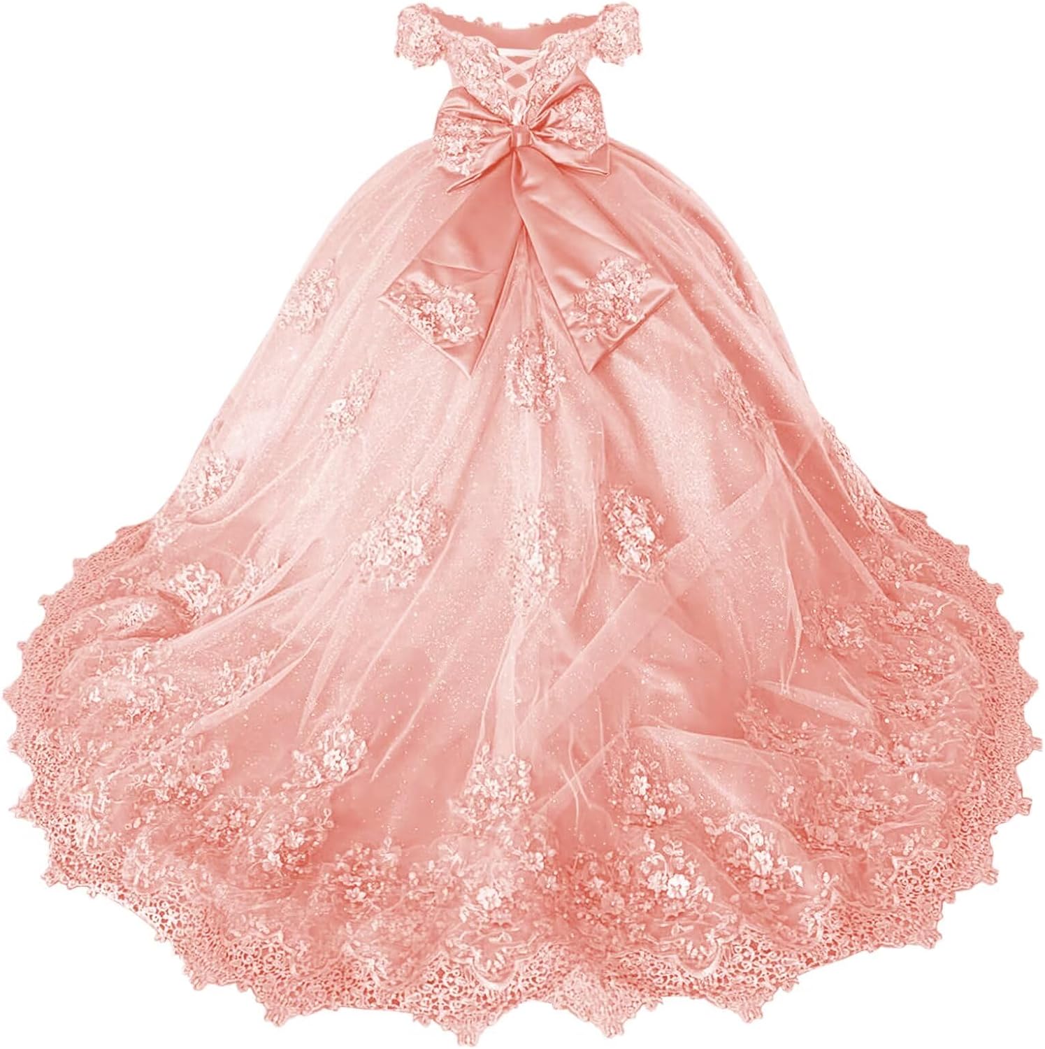 Girls Pageant Dress - Lace Crystal Off Shoulder Ball Gown | AURORE LUXURE
