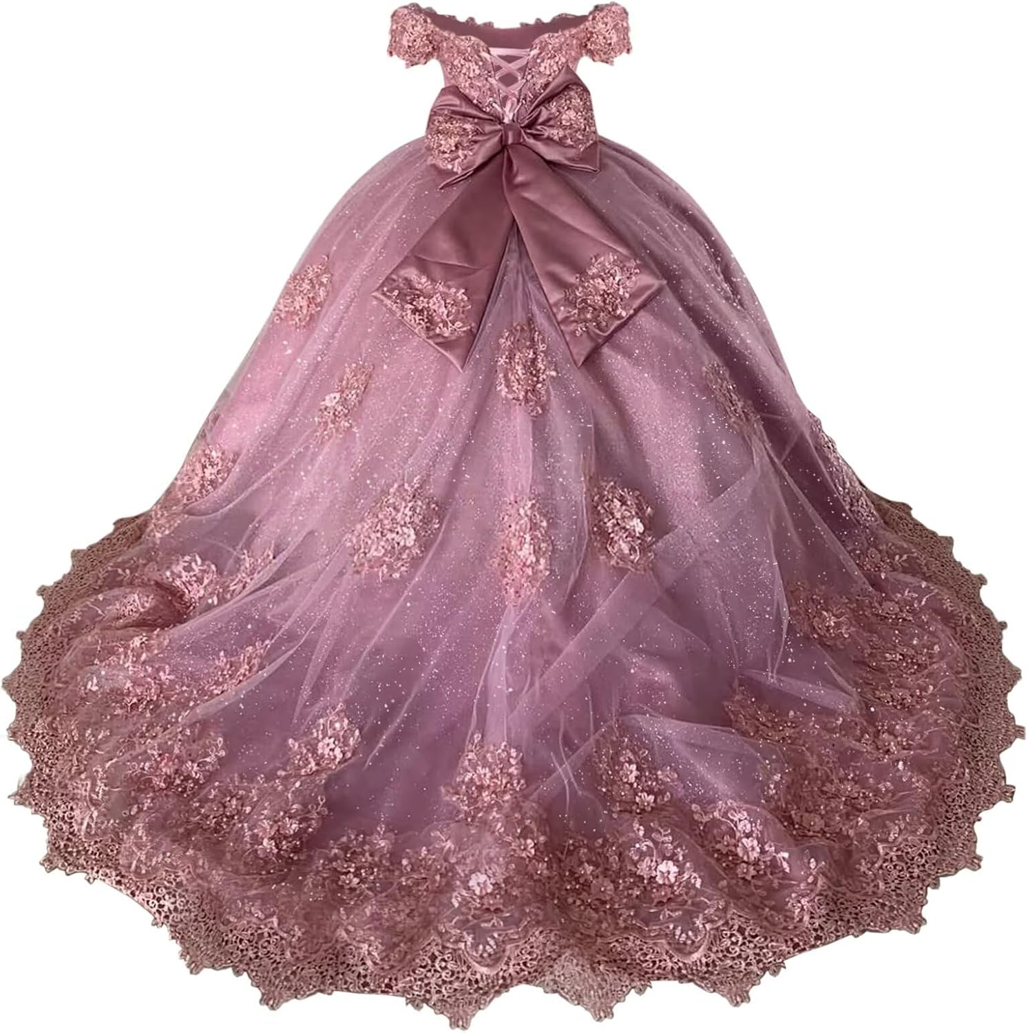 Girls Pageant Dress - Lace Crystal Off Shoulder Ball Gown | AURORE LUXURE