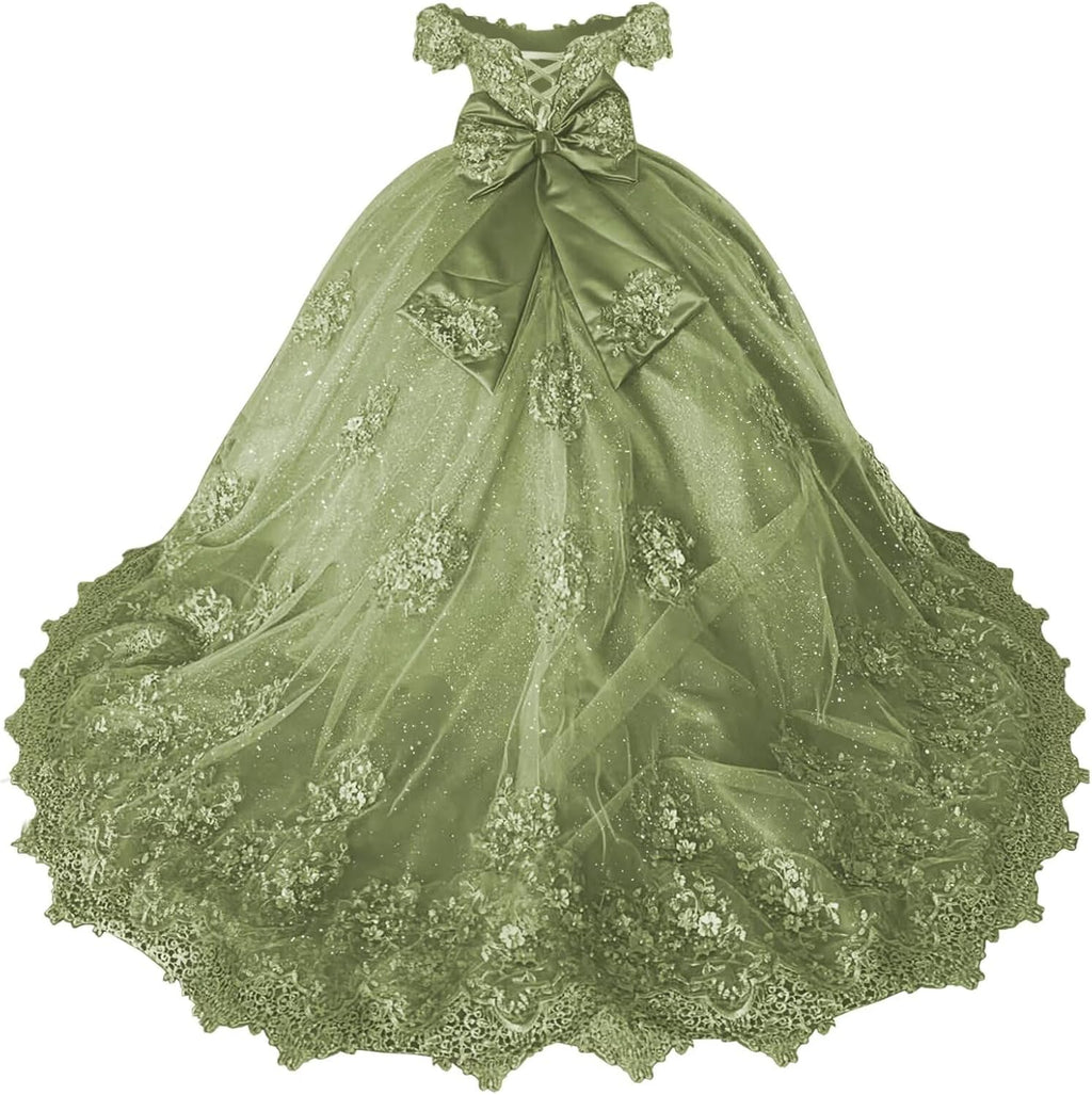 Girls Pageant Dress - Lace Crystal Off Shoulder Ball Gown | AURORE LUXURE