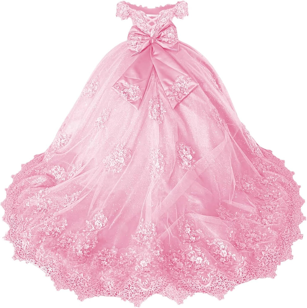 Girls Pageant Dress - Lace Crystal Off Shoulder Ball Gown | AURORE LUXURE