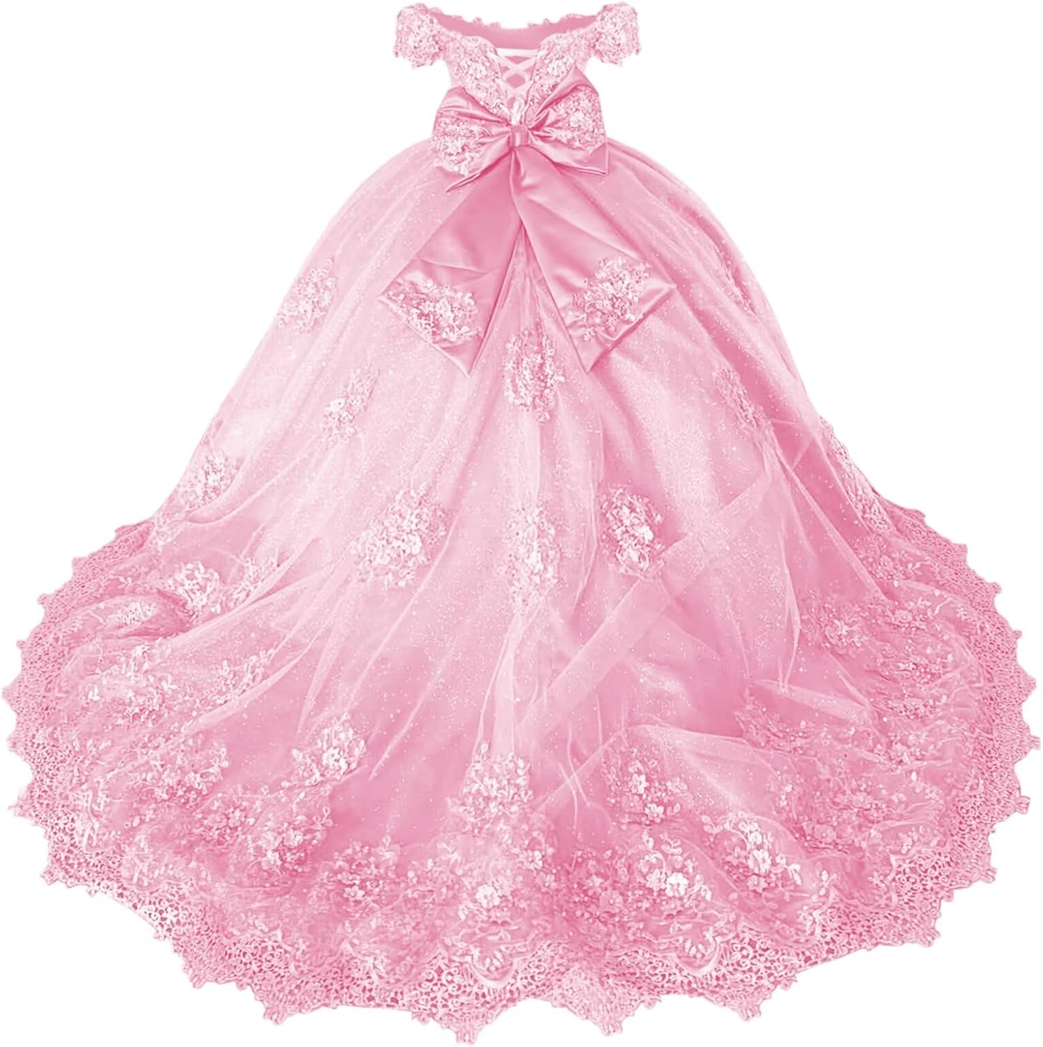Girls Pageant Dress - Lace Crystal Off Shoulder Ball Gown | AURORE LUXURE