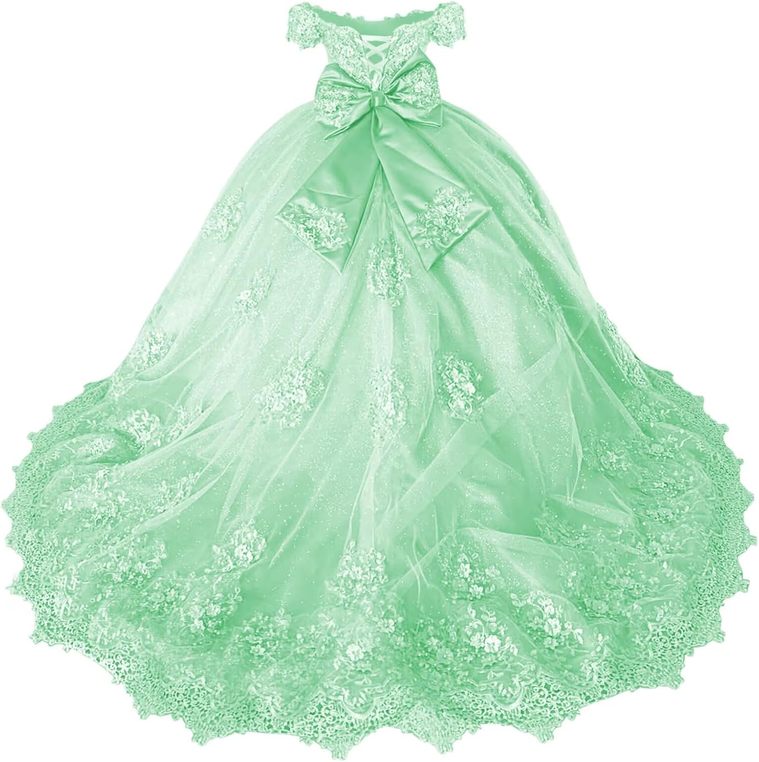 Girls Pageant Dress - Lace Crystal Off Shoulder Ball Gown | AURORE LUXURE