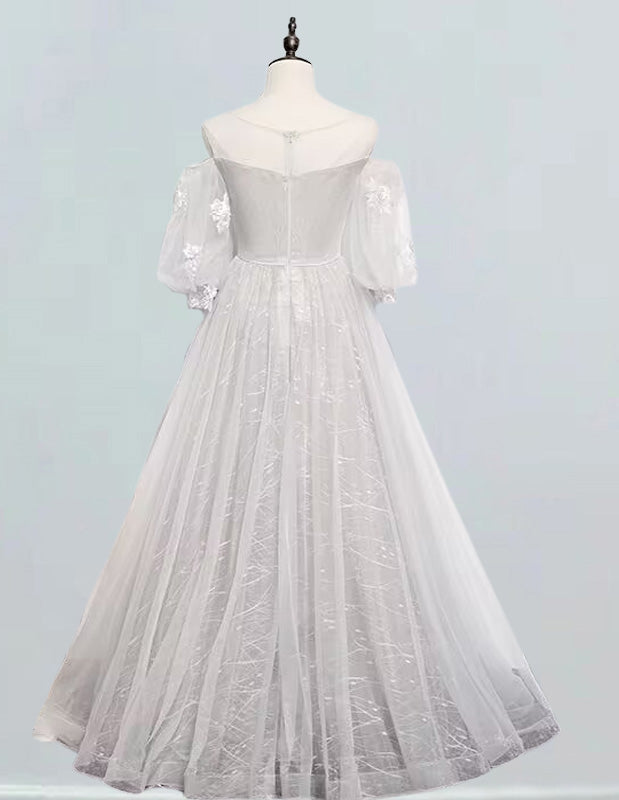 Women's Off-Shoulder Tulle Prom Gown with Lace Applique, Elegant Evening Dress