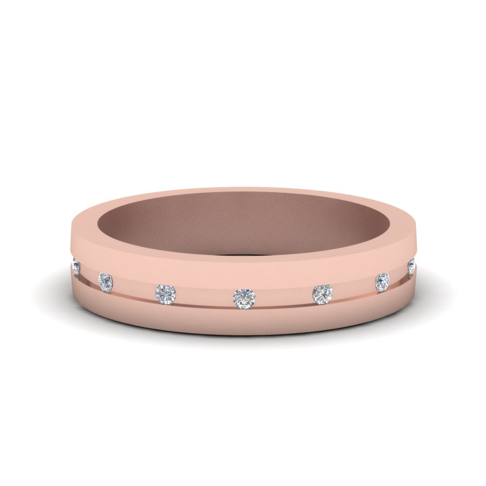 7 MM Flat Diamond Mens Wedding Band