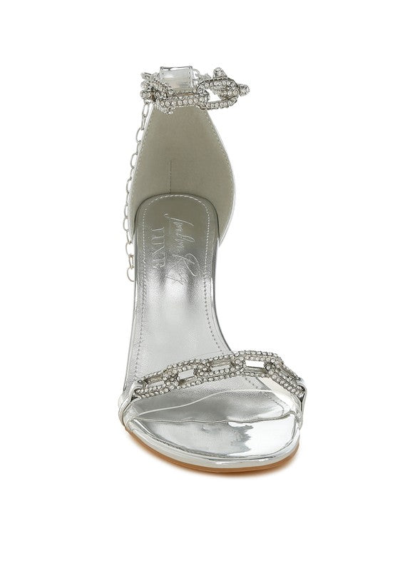 Traben Rhinestones Chain Metallic Stiletto Sandals