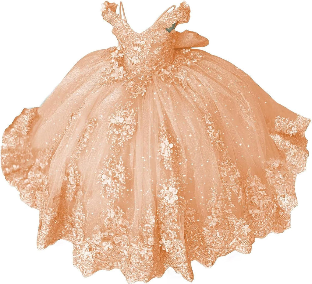 Girls Pageant Dress - Lace Crystal Off Shoulder Ball Gown | AURORE LUXURE