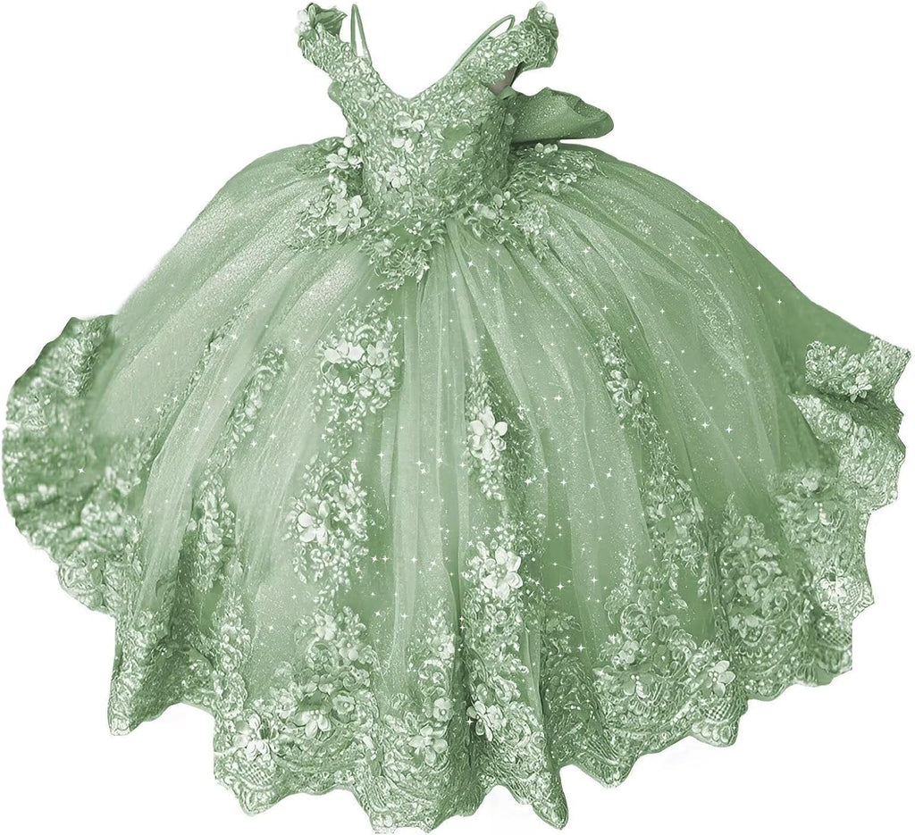 Girls Pageant Dress - Lace Crystal Off Shoulder Ball Gown | AURORE LUXURE
