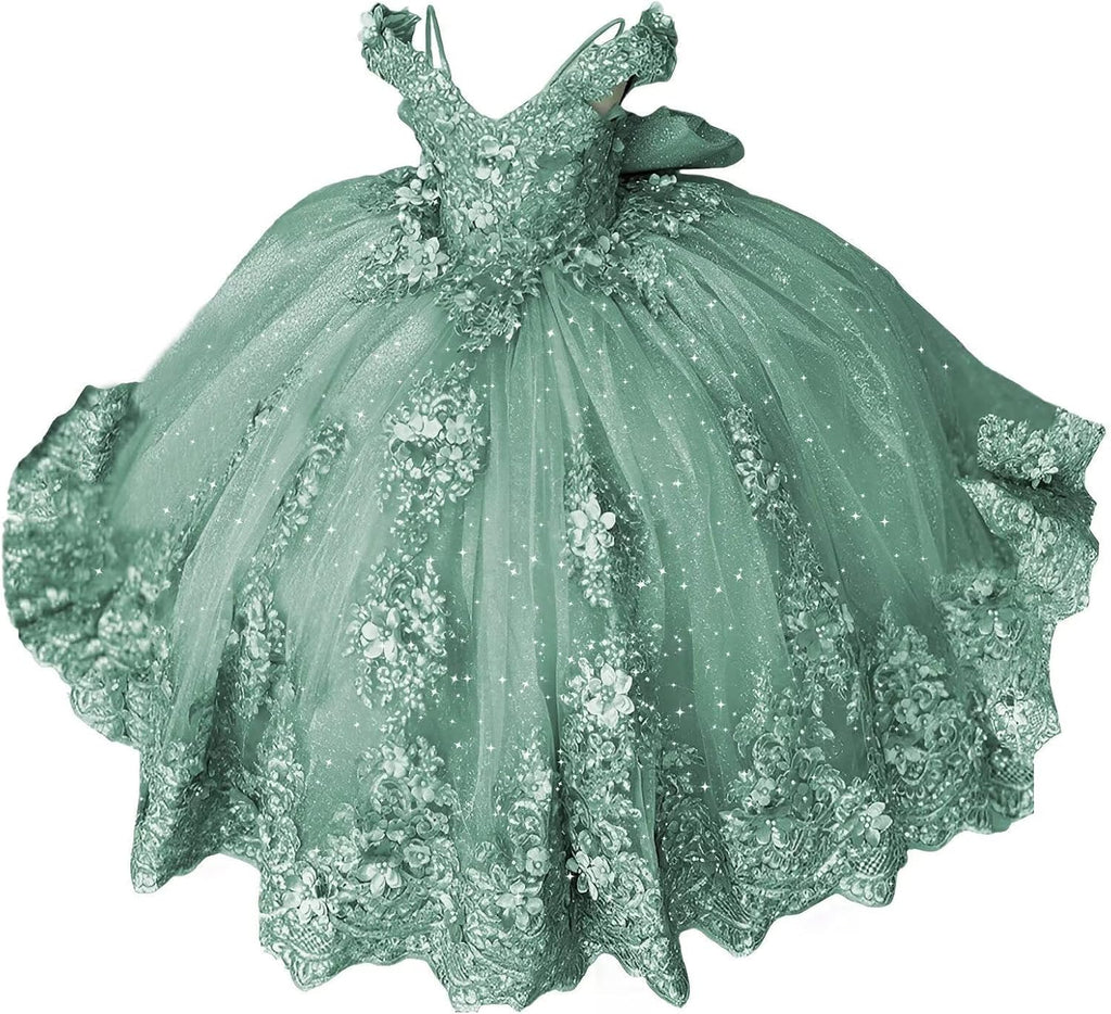 Girls Pageant Dress - Lace Crystal Off Shoulder Ball Gown | AURORE LUXURE