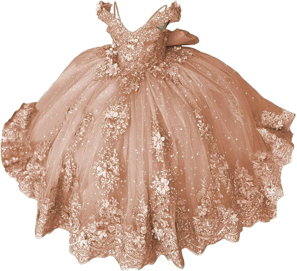 Girls Pageant Dress - Lace Crystal Off Shoulder Ball Gown | AURORE LUXURE