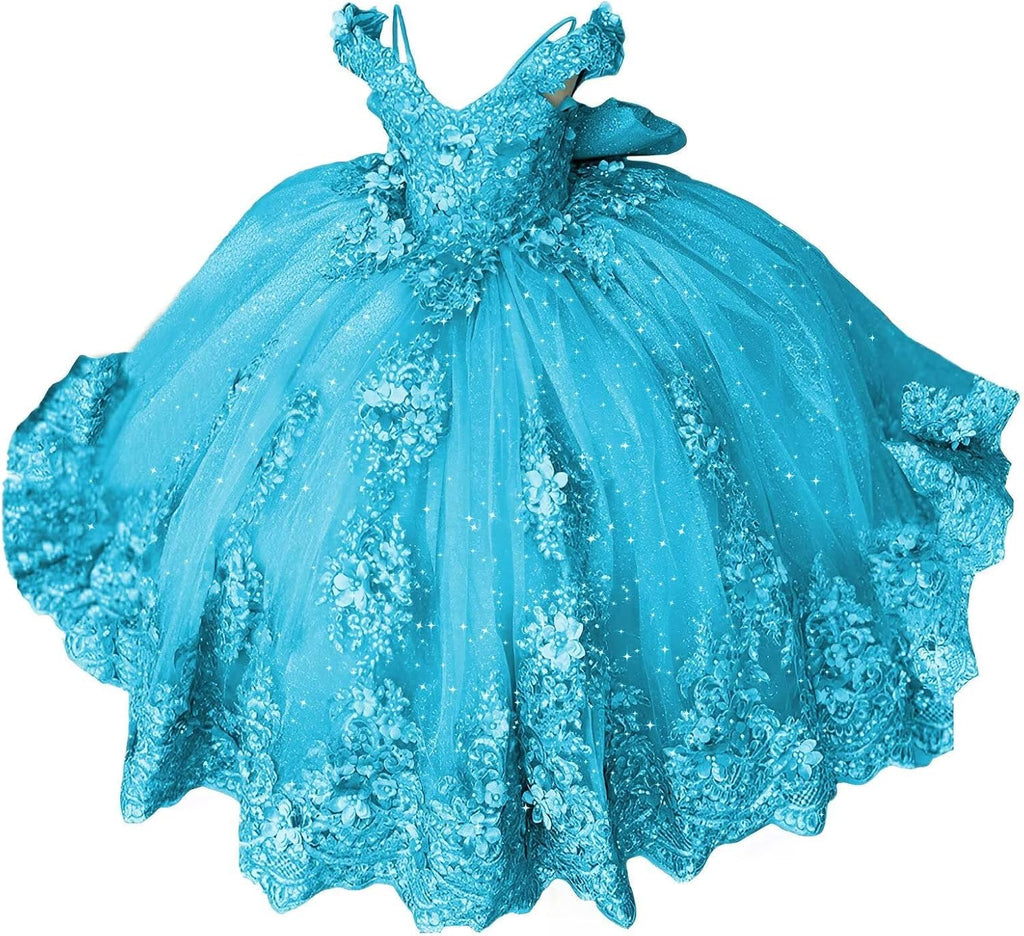 Girls Pageant Dress - Lace Crystal Off Shoulder Ball Gown | AURORE LUXURE