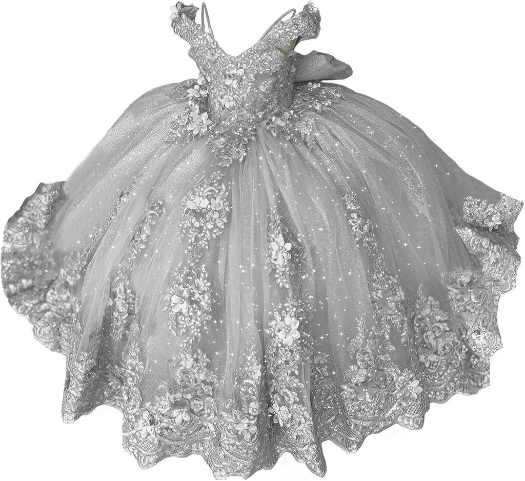 Girls Pageant Dress - Lace Crystal Off Shoulder Ball Gown | AURORE LUXURE
