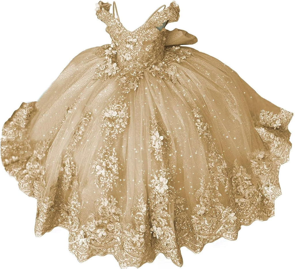 Girls Pageant Dress - Lace Crystal Off Shoulder Ball Gown | AURORE LUXURE