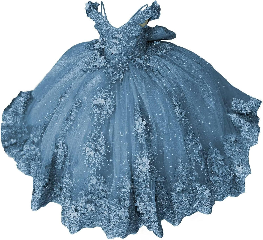 Girls Pageant Dress - Lace Crystal Off Shoulder Ball Gown | AURORE LUXURE