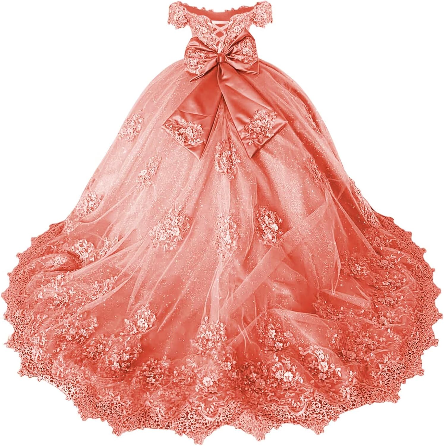 Girls Pageant Dress - Lace Crystal Off Shoulder Ball Gown | AURORE LUXURE
