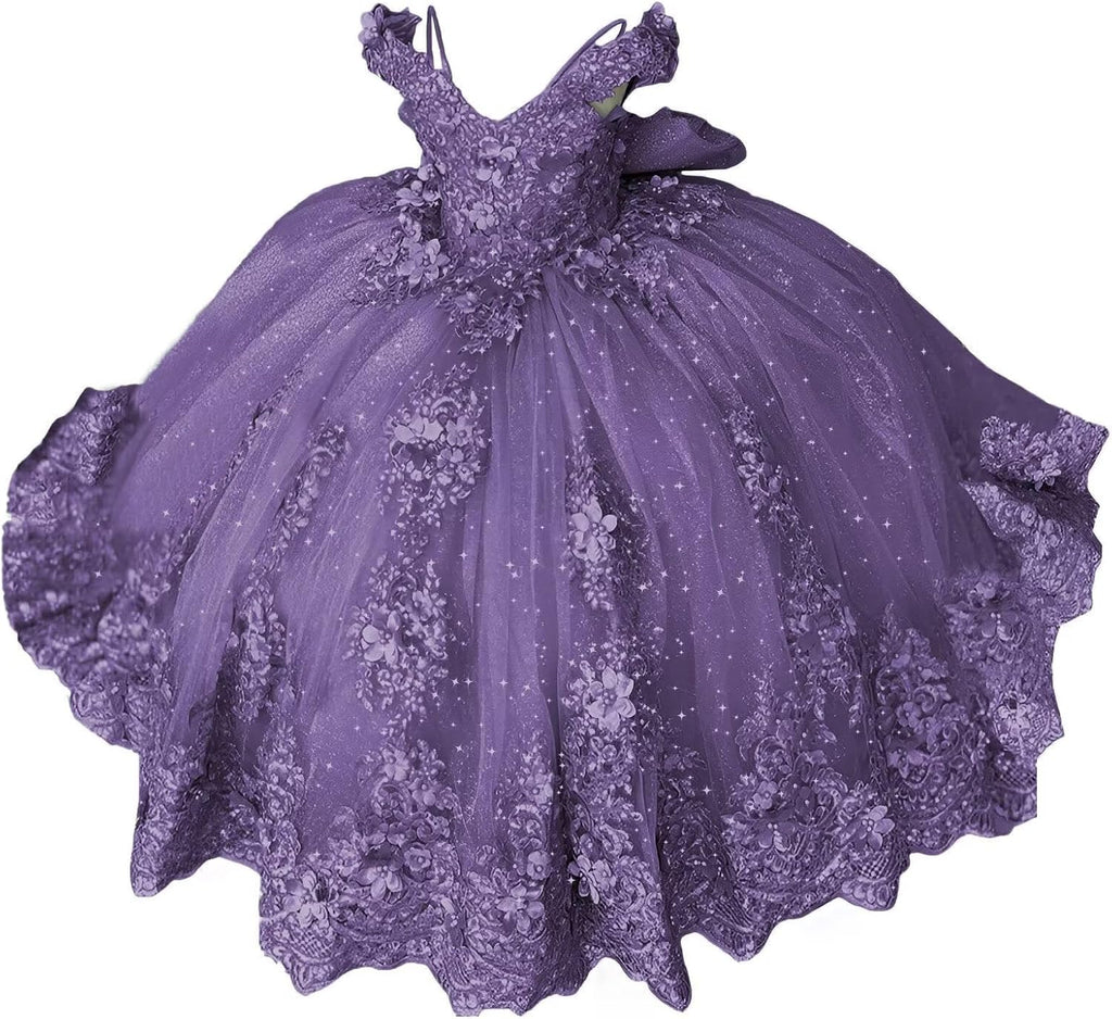 Girls Pageant Dress - Lace Crystal Off Shoulder Ball Gown | AURORE LUXURE