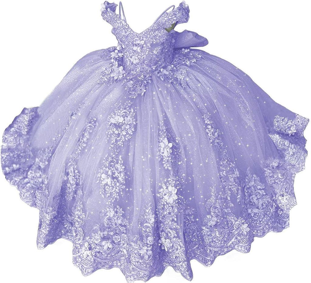 Girls Pageant Dress - Lace Crystal Off Shoulder Ball Gown | AURORE LUXURE