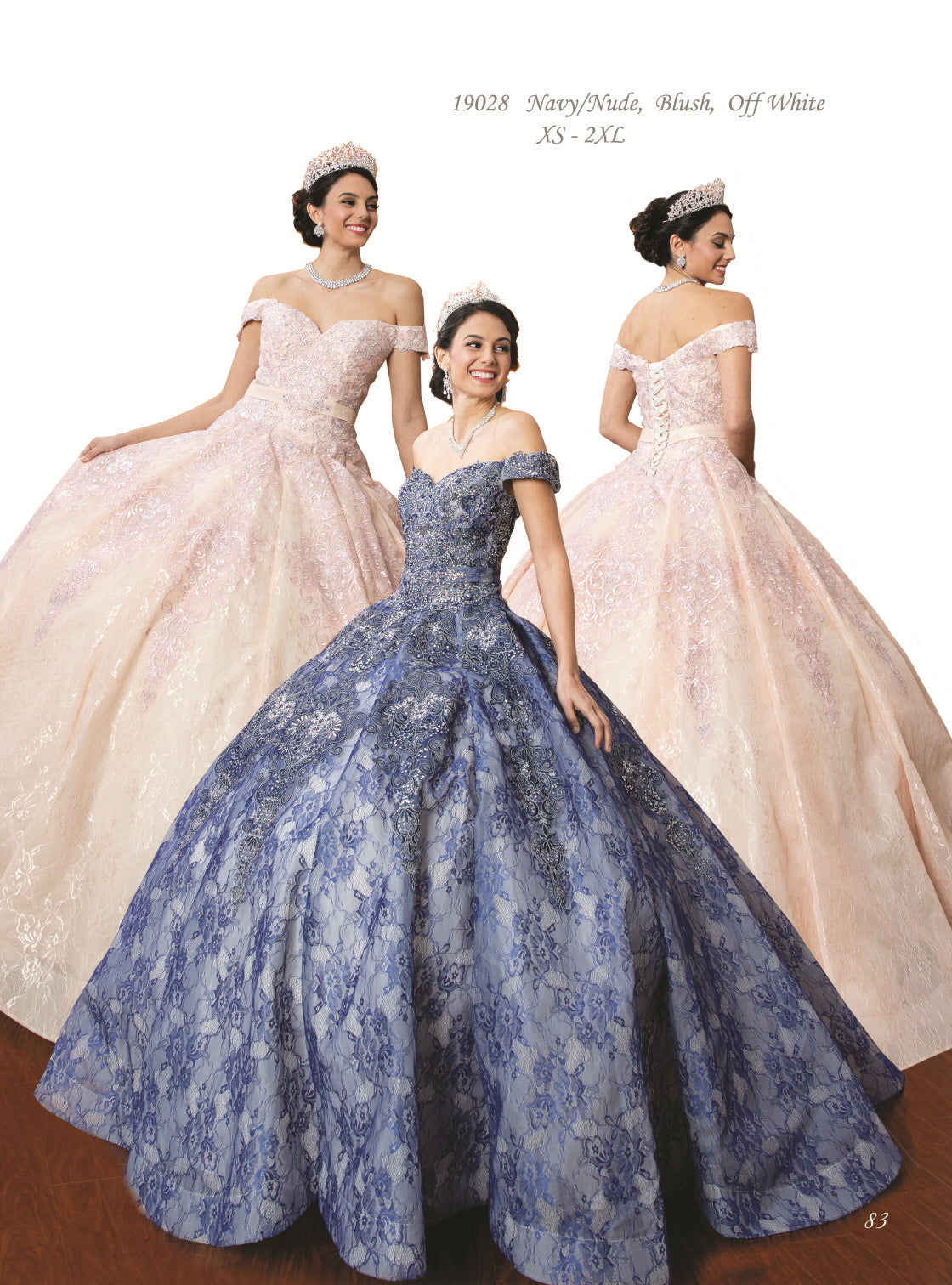 Blush & Navy Quinceañera Dress with Luxurious Lace